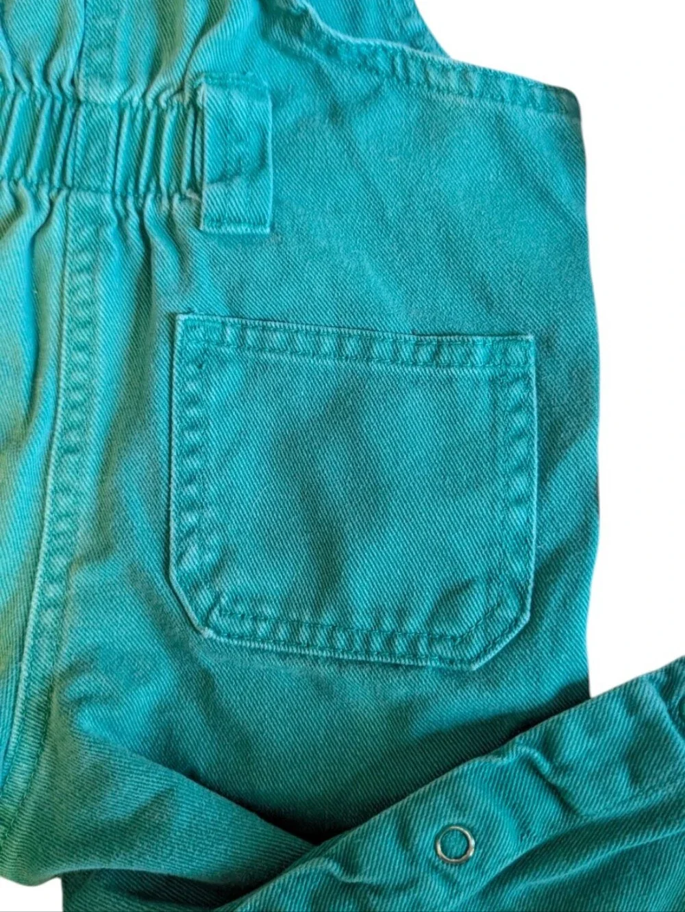 Vintage Okie‎ Dokie Teal Denim Overalls 24M Retro 90s Baby Snap Leg Romper